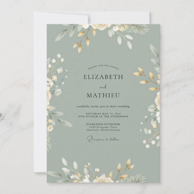 Invitación Boda de hoja de celadón (Anverso)