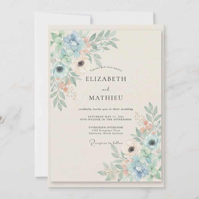 Invitación Boda de hoja de celadón de aciano (Anverso)