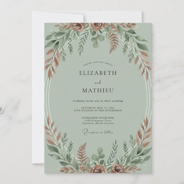 Invitación Boda de hoja de celadón de óxido (Anverso)