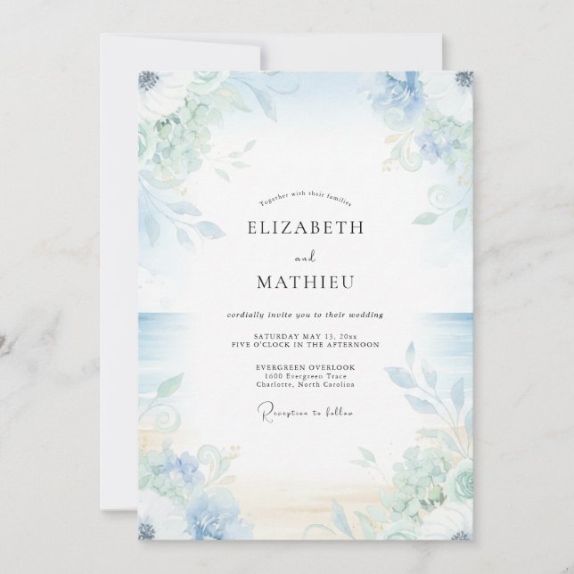 Invitación Boda de hoja de celadón pervinca (Anverso)