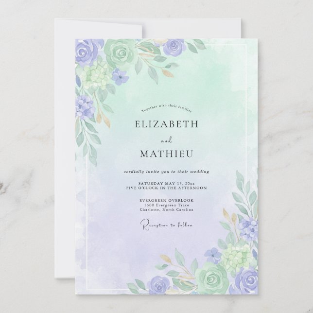Invitación Boda de hoja de celadón pervinca (Anverso)