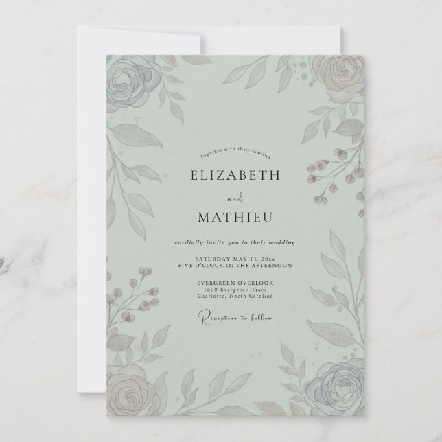 Invitación Boda de hoja de celadón plateado (Anverso)