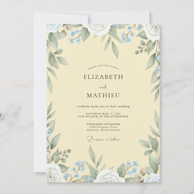 Invitación Boda de Hoja de Centaurea Mantequilla (Anverso)