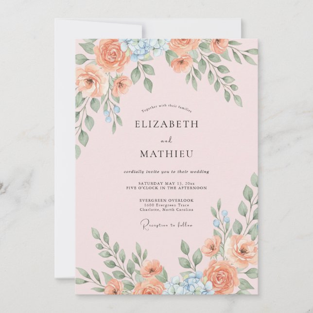 Invitación Boda de Hoja de Cielo Albaricoque (Anverso)
