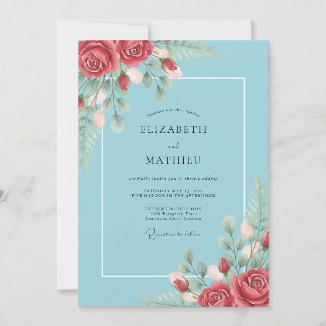 Invitación Boda de hoja de cielo carmesí (Anverso)