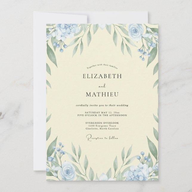 Invitación Boda de hoja de cielo de crema (Anverso)