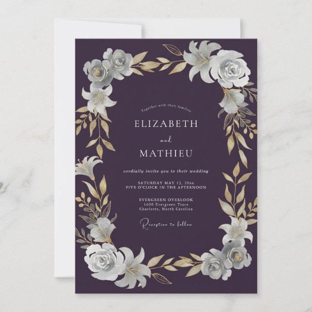 Invitación Boda de hoja de ciruela profunda (Anverso)