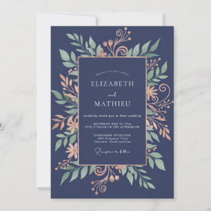 Invitación Boda de hoja de cobre bruñido de medianoche