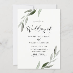 Invitación Boda de hoja de color de agua con opción de transm