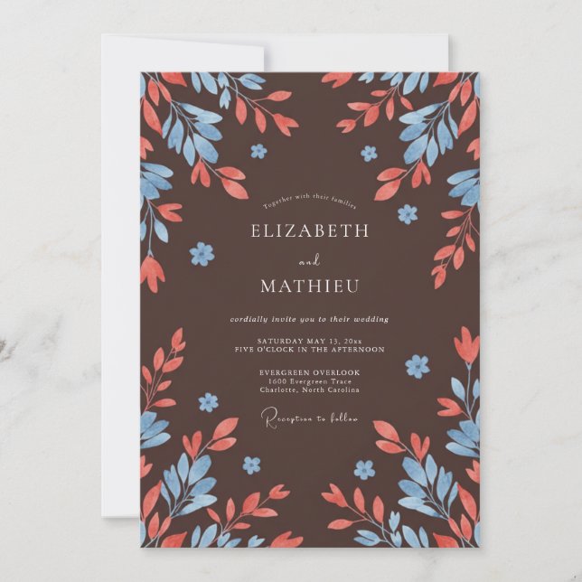 Invitación Boda de Hoja de Coral de Chocolate (Anverso)
