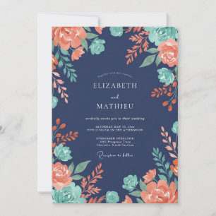 Invitación Boda de hoja de coral de medianoche
