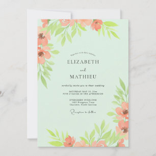 Invitación Boda de hoja de coral de menta
