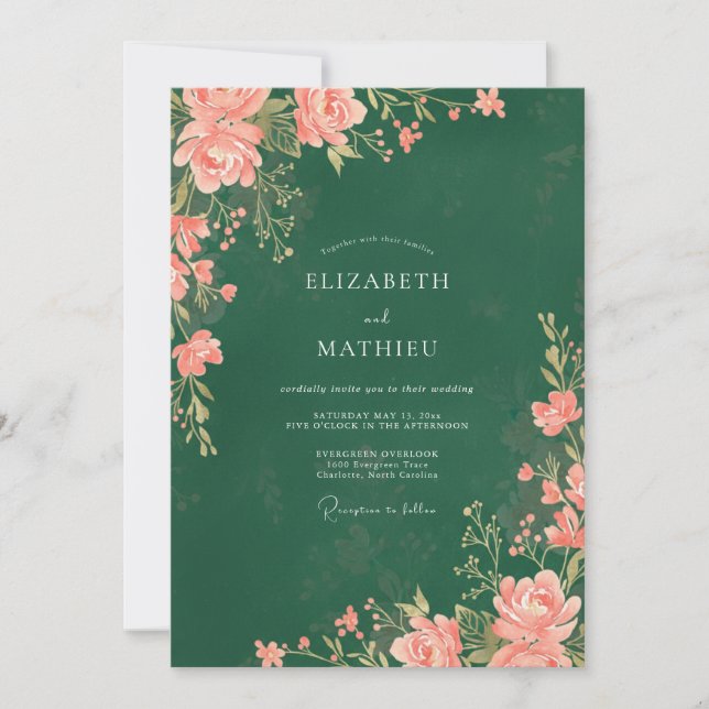Invitación Boda de hoja de coral esmeralda (Anverso)