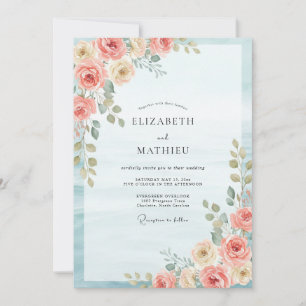 Invitación Boda de hoja de crema de coral
