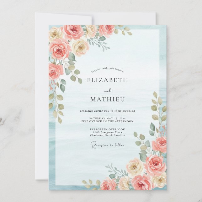Invitación Boda de hoja de crema de coral (Anverso)
