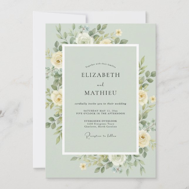Invitación Boda de hoja de crema de espuma de mar (Anverso)