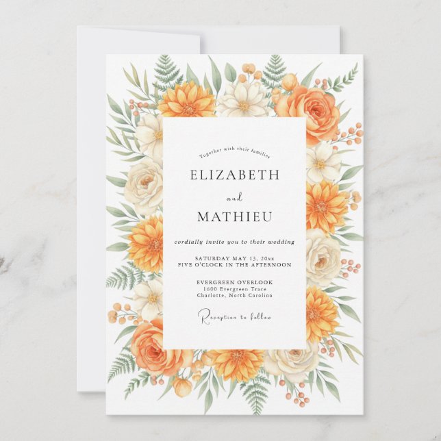 Invitación Boda de hoja de dalia ámbar (Anverso)