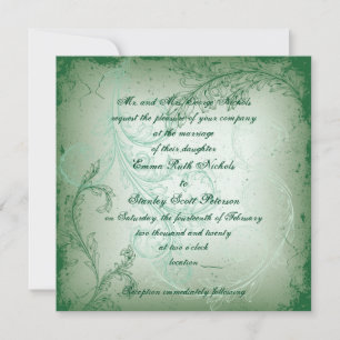 Invitación Boda de hoja de desplazamiento verde floreciente