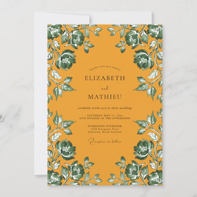 Invitación Boda de hoja de esmeralda ámbar (Anverso)