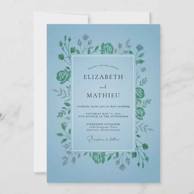 Invitación Boda de hoja de esmeralda azur (Anverso)