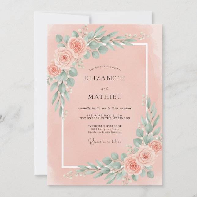 Invitación Boda de hoja de espuma de mar melocotón cálido (Anverso)