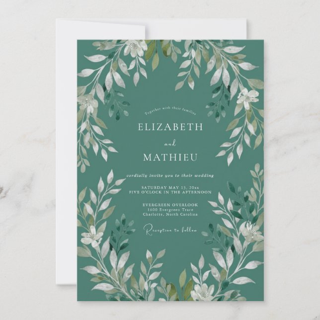Invitación Boda de hoja de espuma de mar oscura (Anverso)