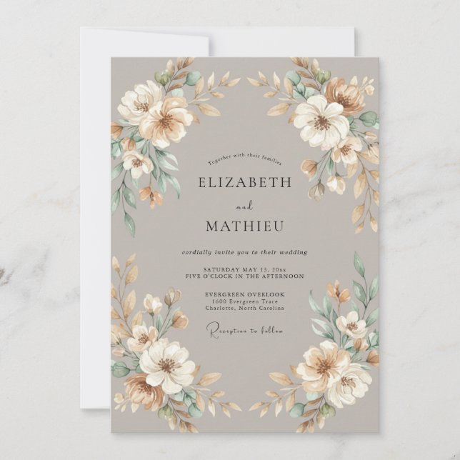 Invitación Boda de hoja de espuma de mar taupe (Anverso)