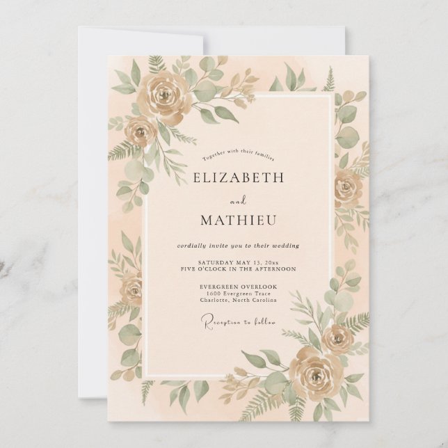Invitación Boda de hoja de eucalipto albaricoque (Anverso)