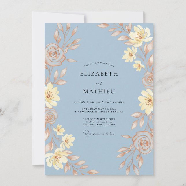 Invitación Boda de Hoja de Flor Cerúlea (Anverso)