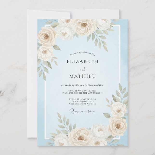 Invitación Boda de hoja de flor cremosa (Anverso)