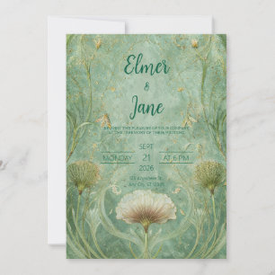Invitación Boda de Hoja de Ginkgo en Oro Seafoam Art Nouveau