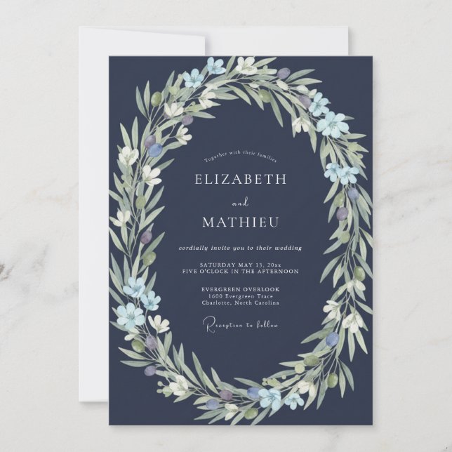 Invitación Boda de hoja de índigo de la Marina (Anverso)