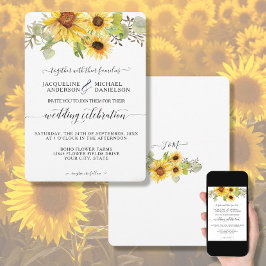 Invitación Boda de hoja de la flor del girasol BOHO Moda Euca