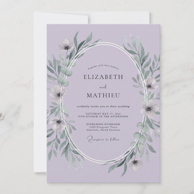 Invitación Boda de hoja de lila (Anverso)
