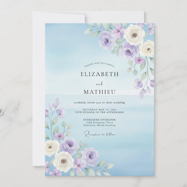 Invitación Boda de hoja de lila azulada (Anverso)