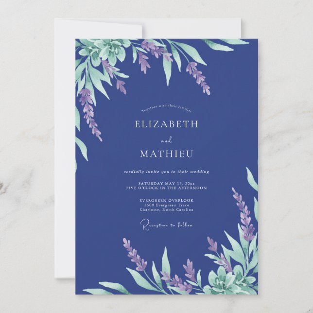 Invitación Boda de hoja de lila índigo (Anverso)