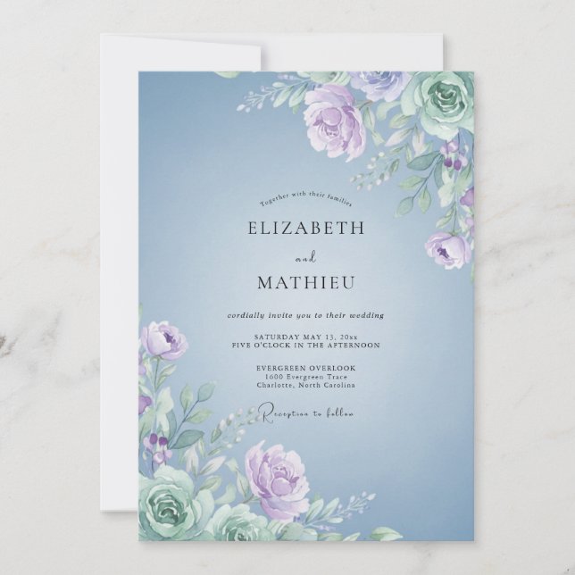 Invitación Boda de hoja de lila pálido pervinca (Anverso)