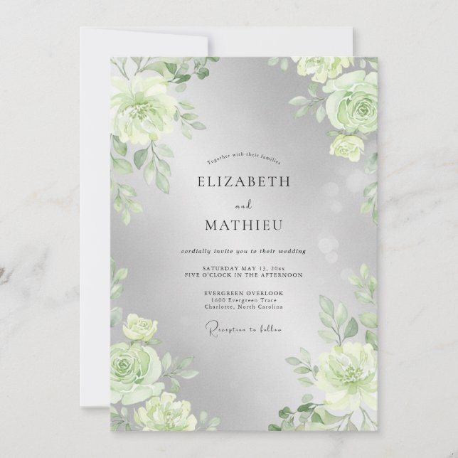 Invitación Boda de hoja de lima plateada (Anverso)