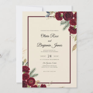 Invitación Boda de hoja de marfil antiguo granate