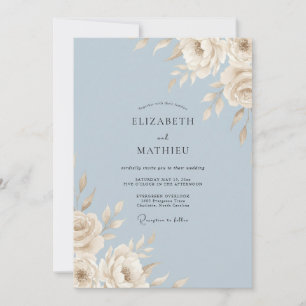 Invitación Boda de hoja de marfil azul acero