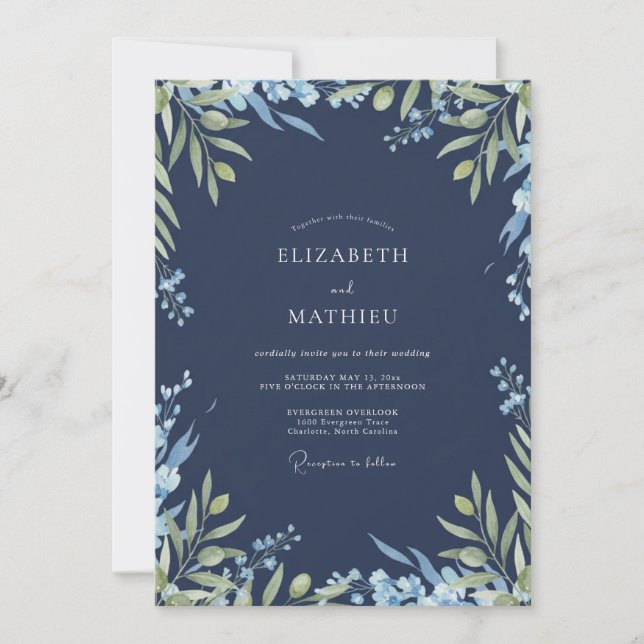 Invitación Boda de hoja de medianoche (Anverso)