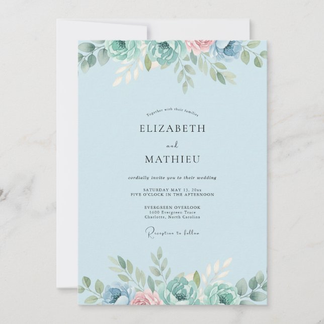 Invitación Boda de hoja de menta celestial (Anverso)