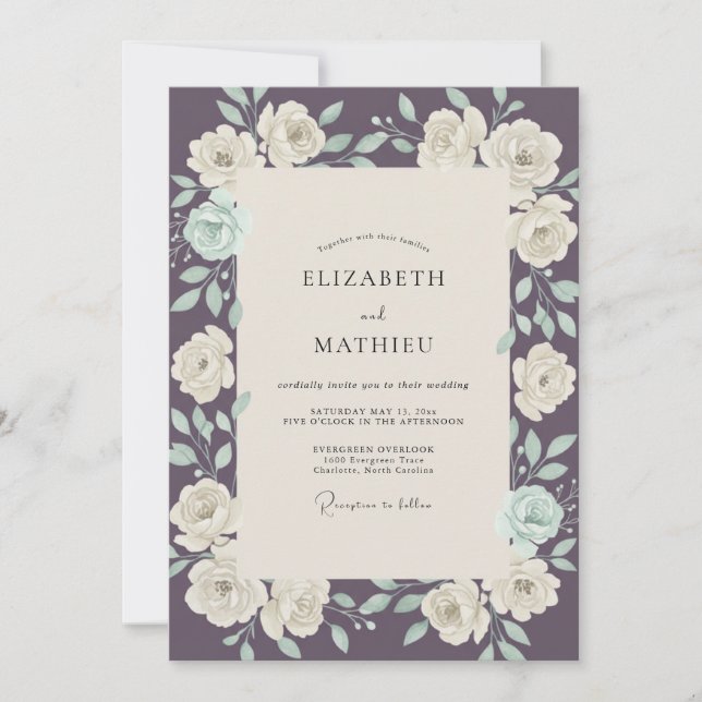 Invitación Boda de hoja de menta ciruela (Anverso)