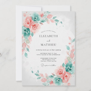 Invitación Boda de hoja de menta de coral