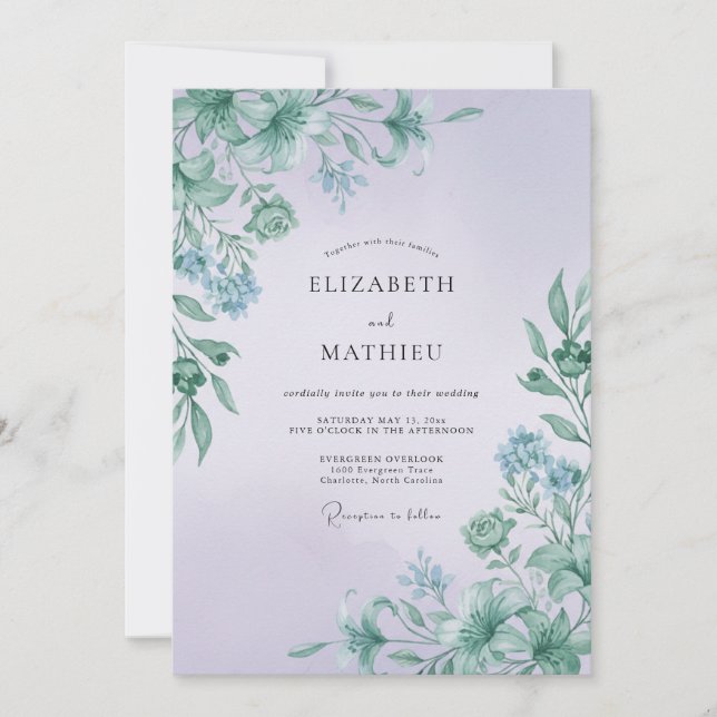 Invitación Boda de Hoja de Menta Malva (Anverso)