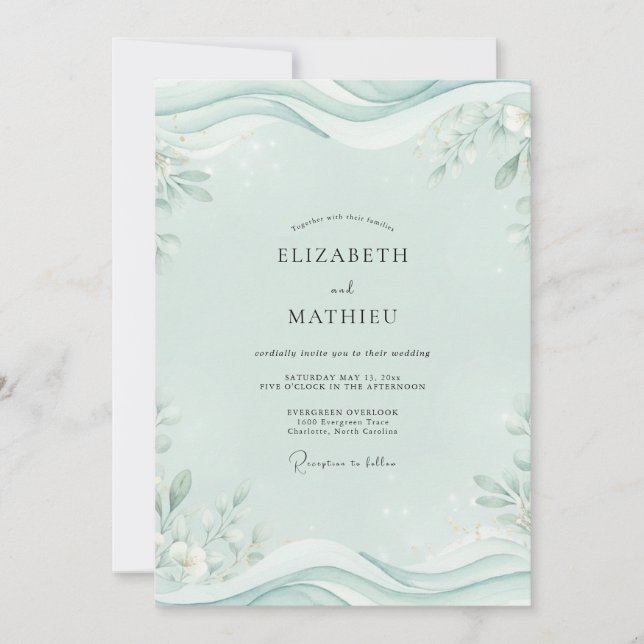 Invitación Boda de hoja de menta ondulada (Anverso)