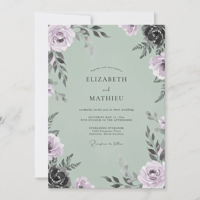 Invitación Boda de hoja de menta suave amatista (Anverso)