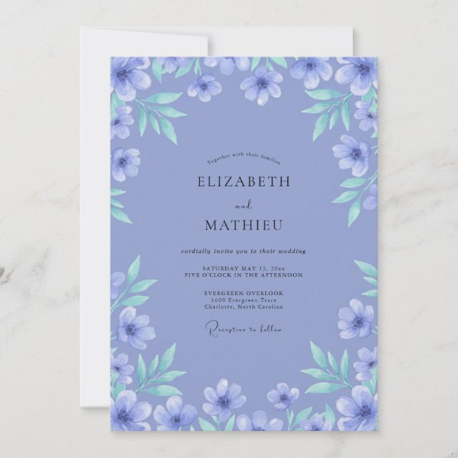 Invitación Boda de hoja de menta suave pervinca (Anverso)