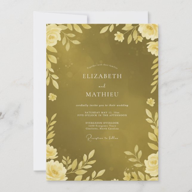 Invitación Boda de Hoja de Mostaza Dorada (Anverso)