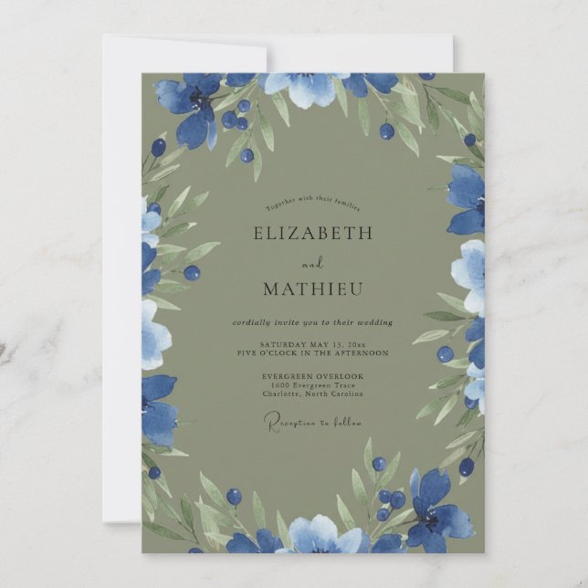 Invitación Boda de hoja de musgo de aciano (Anverso)